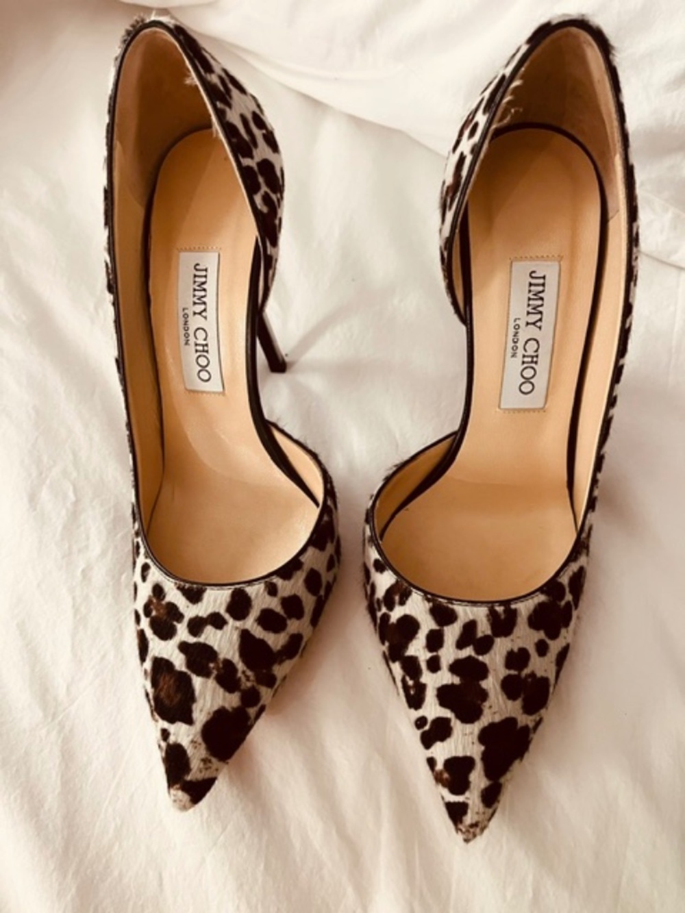 Jimmy Choo Leopard Print Pony Hair Pumps with Metallic Heel